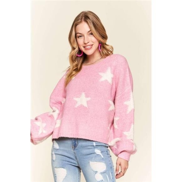 ADORA‎ Full Size Star Contrast Round Neck Sweater Plus Size - Picture 5 of 5